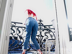 Wetting Jeans And Smoking On Balcony