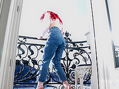 Wetting Jeans And Smoking On Balcony