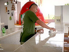 A Horny Milf Sucks Off A Young Hotel Waiter In Exchange For A Drink - Monique Fuentes