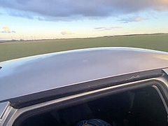 A fair-haired female traveler accepted a ride and subsequently engaged in a provocative sexual encounter within the veh