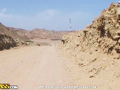 Dirty brunette Aurita gets licked on the beach