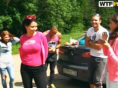 Hot russian chicks banging outdoors in forest casting Ally and Eniko