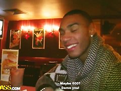 Young looking brunette Mystica sucks cock in public