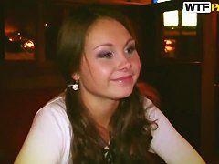 Young looking brunette Mystica sucks cock in public