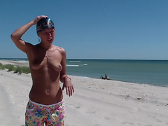 Adele Laurentia in amateur nude couple shagging on a public beach