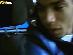 The Asian girl is fed with long ebony gun stick