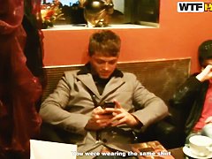 The Asian girl is fed with long ebony gun stick