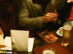 The Asian girl is fed with long ebony gun stick