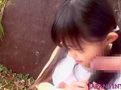 petite japanese teenager grinding cock outside