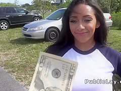 Petite Latina with huge tits bangs in public