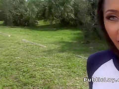 Petite Latina with huge tits bangs in public