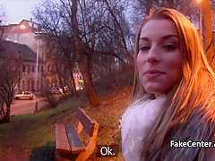 Babe fucking fat cock in public