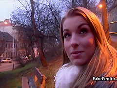 Babe fucking fat cock in public