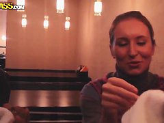 Amateur Penny goes to public toilet with dirty stud