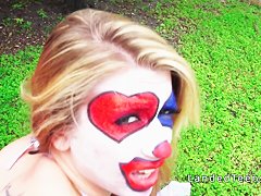 Petite teen clown fucking outdoor pov