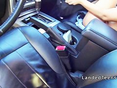 Busty police woman banged in car in countryside