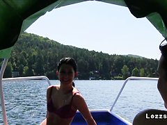 Group of Czech lesbians on boat having oral sex