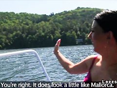 Group of Czech lesbians on boat having oral sex