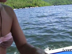 Group of Czech lesbians on boat having oral sex