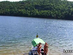 Group of Czech lesbians on boat having oral sex