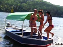 Group of Czech lesbians on boat having oral sex