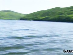 Group of Czech lesbians on boat having oral sex