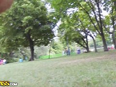 Teen slut Amira Adara strips in park