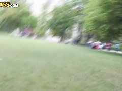 Teen slut Amira Adara strips in park