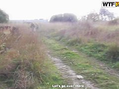 Pick uped appetizing girl with big natural boobs fucking with two pick upers