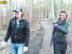 Busty girl with nice body gives a public blowjob