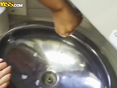 Krystinka uncovers her pussy and pisses