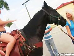 Schoolgirls going wild at the ranch