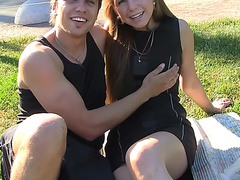 Albina in cute gal with lovely face in outdoor sex video