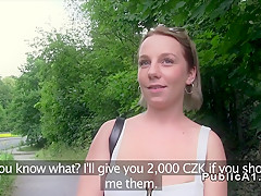 Busty Czech student fucks outdoor pov for cash
