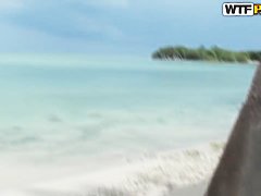 Sweet-looking blonde girl is banged on a beach