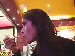 Young babe Nessa Devil takes on cock in toilet