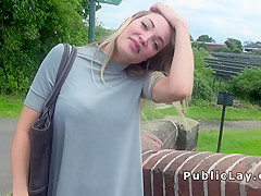 Busty blonde Brit licked and fucked outdoor