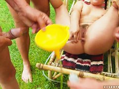 Horny Agata enjoys in outdoor group sex
