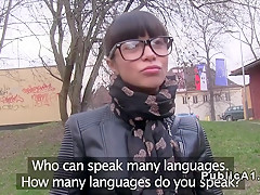 Beautiful Russian student bangs in public
