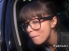 Beautiful Russian student bangs in public