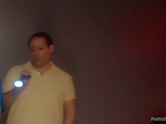 Japanese Whore Publicly Fucked in Dirty Movie Theater