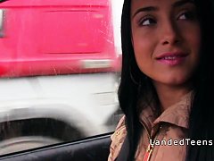 Beautiful stranded teen banged pov in the car