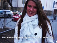 A girl on the street is offered cash for tits