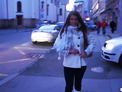 A girl on the street is offered cash for tits