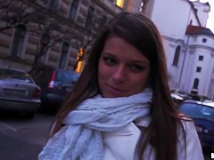 A girl on the street is offered cash for tits