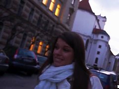 A girl on the street is offered cash for tits