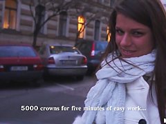 A girl on the street is offered cash for tits