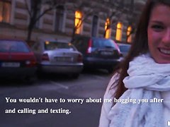 A girl on the street is offered cash for tits