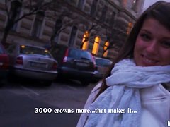 A girl on the street is offered cash for tits