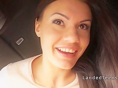 Busty teen takes anal in backseat